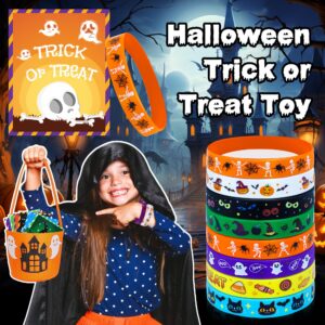 40 Pcs Halloween Party Favors Rubber Bracelets with Gift Cards,Halloween Silicone Wristbands for Party Supplies Goodie Bags Stuffers Fillers Trick or Treats Halloween Classroom Prizes Gifts for Kids