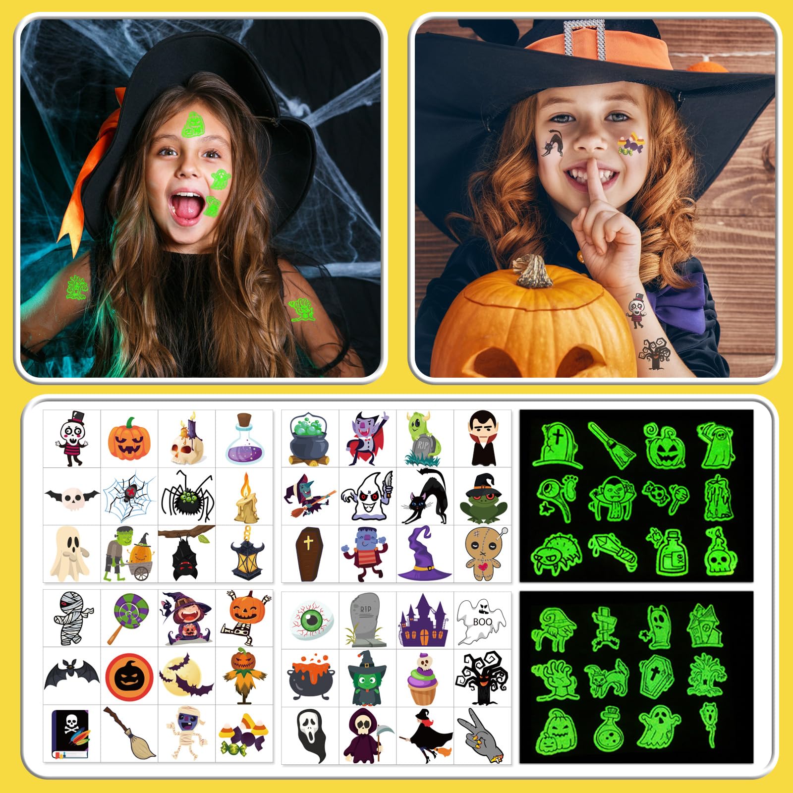 Garma Halloween Party Favors Toys for Kids, 25 Pcs Halloween Assorted Stamps with 12 Pcs Slap Bracelets and 288 Tattoos Halloween Goody Bag Fillers for Classroom Reward Prize Non Candy Party Supplies