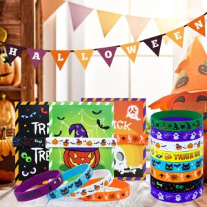 40 Pcs Halloween Party Favors Rubber Bracelets with Gift Cards,Halloween Silicone Wristbands for Party Supplies Goodie Bags Stuffers Fillers Trick or Treats Halloween Classroom Prizes Gifts for Kids