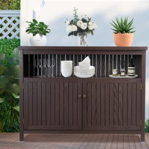 Spurgehom Outdoor Console Sideboards Buffet Cabinet, Solid Wood Storage Cabinet TV Stand,Furniture for Patio Entryway Deck(Brown)