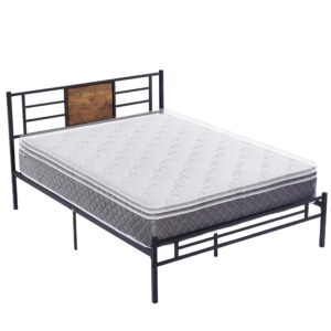 VECELO Full Size Bed Frame with Headboard, Heavy-Duty Platform with Metal Slats Support, No Box Spring Needed/Easy Assembly, Black