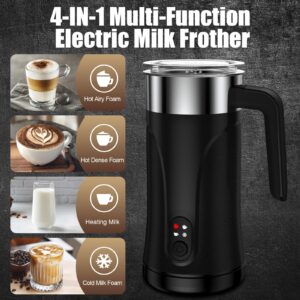 Ovetedot Milk Frother, Upgraded 4-in-1 Milk Frother and Steamer, 10.1oz/300ml Automatic Hot and Cold Foam Maker and Milk Warmer, Electric Milk Frother for Coffee, Latte, Cappuccino, Matcha(Black)