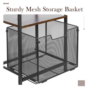 4-Tier Standing Storage Shelves, Narrow Shelving Unit for Small Places, Metal Wood Combination Storage Shelf Rack with Wire Basket,Adjustable Utility Shelf for Bathroom Kitchen Laundry Garage