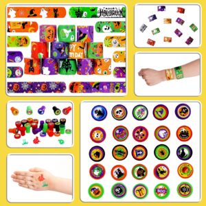 Garma Halloween Party Favors Toys for Kids, 25 Pcs Halloween Assorted Stamps with 12 Pcs Slap Bracelets and 288 Tattoos Halloween Goody Bag Fillers for Classroom Reward Prize Non Candy Party Supplies