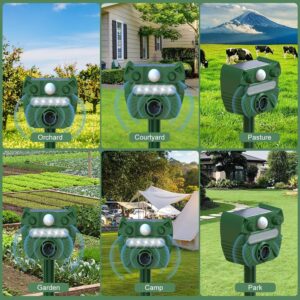 Upgraded Ultrasonic Animal Repellent, Solar Animal Repeller Squirrel Repellent with PIR Sensor,Waterproof Cat Deer Repellent for Raccoon, Fox, Skunk-Green