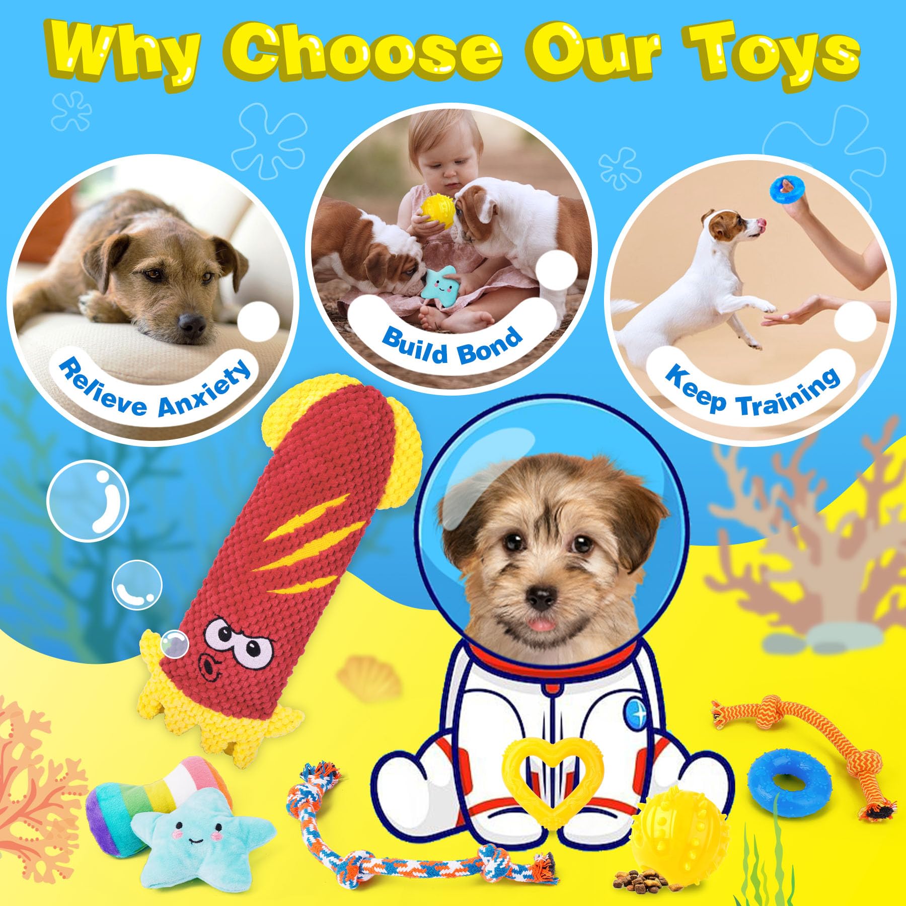 PatsFran Puppy Toys for Teething, 9 Pack Interactive Dog Toys for Small Dogs, Puppy Chew Toys with Rope Toys, Treat Ball and Cute Squeaky Toys, Hold a Bottle