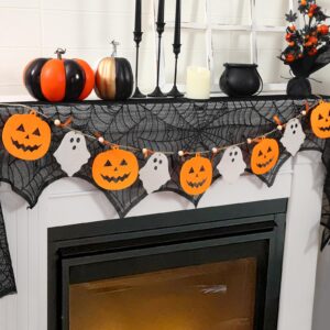 halloween decorations-felt pumpkin ghost wood beads garland for halloween decorations indoor-pumpkin ghost garland banner for home party fireplace mantle windows decor