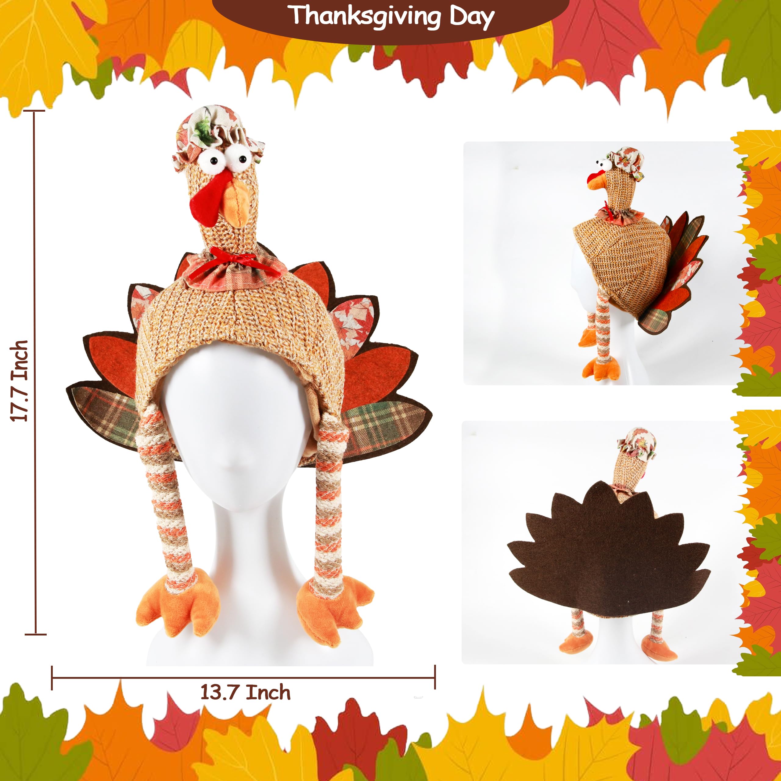 Ogrmar 2 Pcs Plush Turkey Hat, Funny Turkey Headwear for Thanksgiving Night Event, Dress-up Party, Thanksgiving Decor