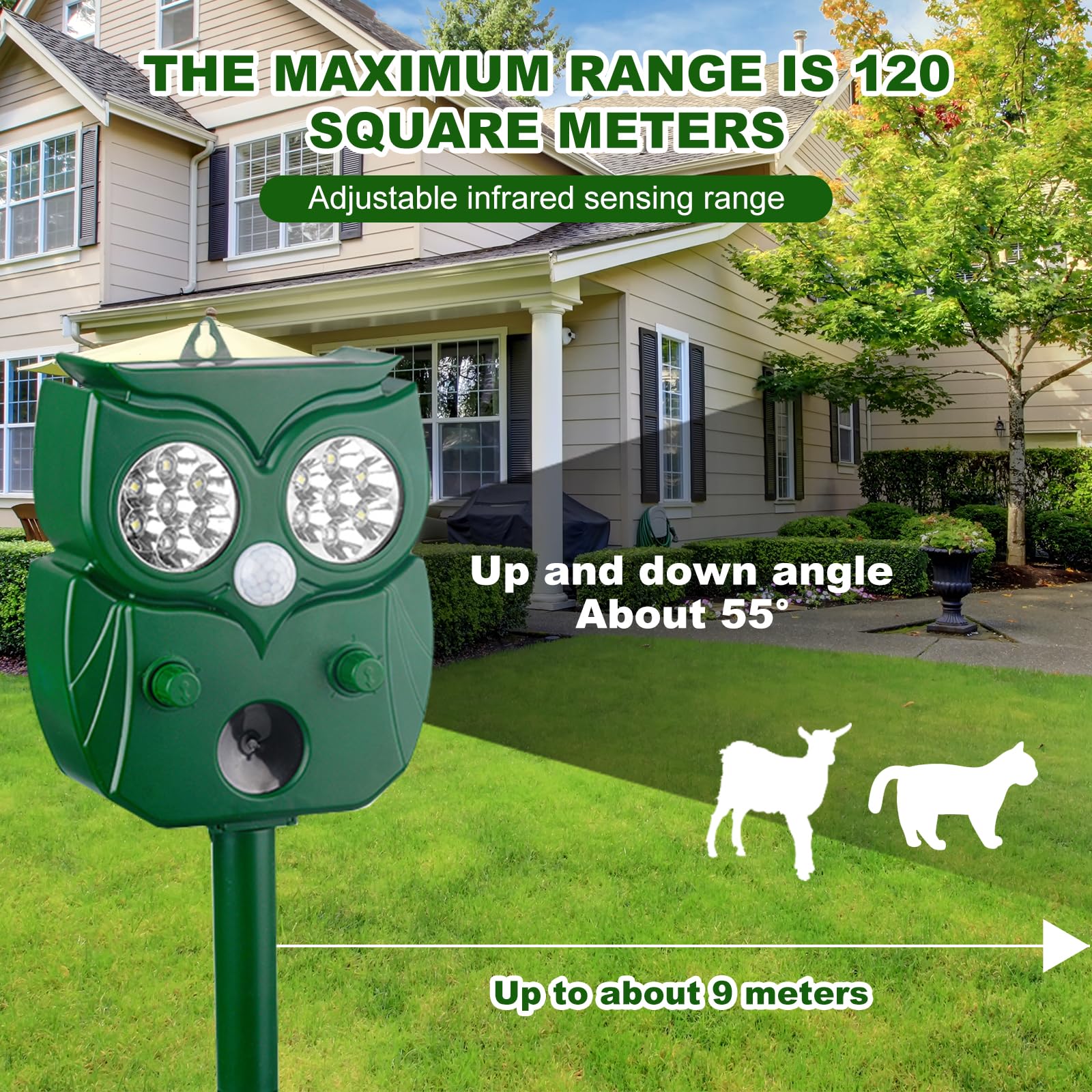 2024 Ultrasonic Animal Repellent, 5 Modes Upgraded Outdoor Cat Solar Powered Squirrels Deterrent with Motion Sensor,Sound,LED Flashing,Waterproof Deer Repellent for Dog Bird Skunk Rabbit-X2