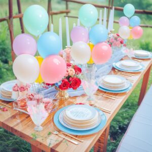 Pastel Rainbow Balloon Centerpieces for Tables, Christmas Balloons Birthday Party Table Centerpieces Wedding Baby Shower Centerpiece Decoration Balloon Column Stand Kit Graduation Table Decorations