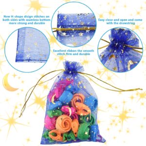 SHRJ 100pcs 10 Colors Organza Sheer Bags with Drawstring for Wedding, Valentine, Halloween, Christmas, Thanksgiving, Birthday Party Candy Gift Supplies, Moon Star, 5” x 7”