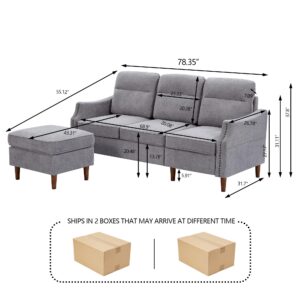 Chireca 79" L-Shaped 3 Seat Sectional Sofa, Mid-Century Modern Couch with Ottoman, Storage Pocket & Wood Legs, Microfiber Couches for Living Room, Apartment, Small Spaces