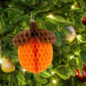 FXMHEHBB 6 Pack Fall Acorn Honeycomb Ball Decorations,12in 8in Tissue Paper Honeycomb Hanging Decor Thanksgiving Day Party Decorations