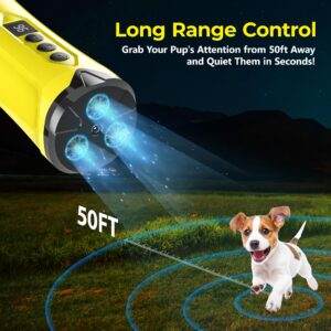 Dog Bark Deterrent Devices, Professional Anti Barking Training & Behavior Aid Ultrasonic Tool - w/ 3X Sonic Emitters 50ft Range, Ultra-Bright LED Flashlight | Alternative to Painful Dog Shock Collar