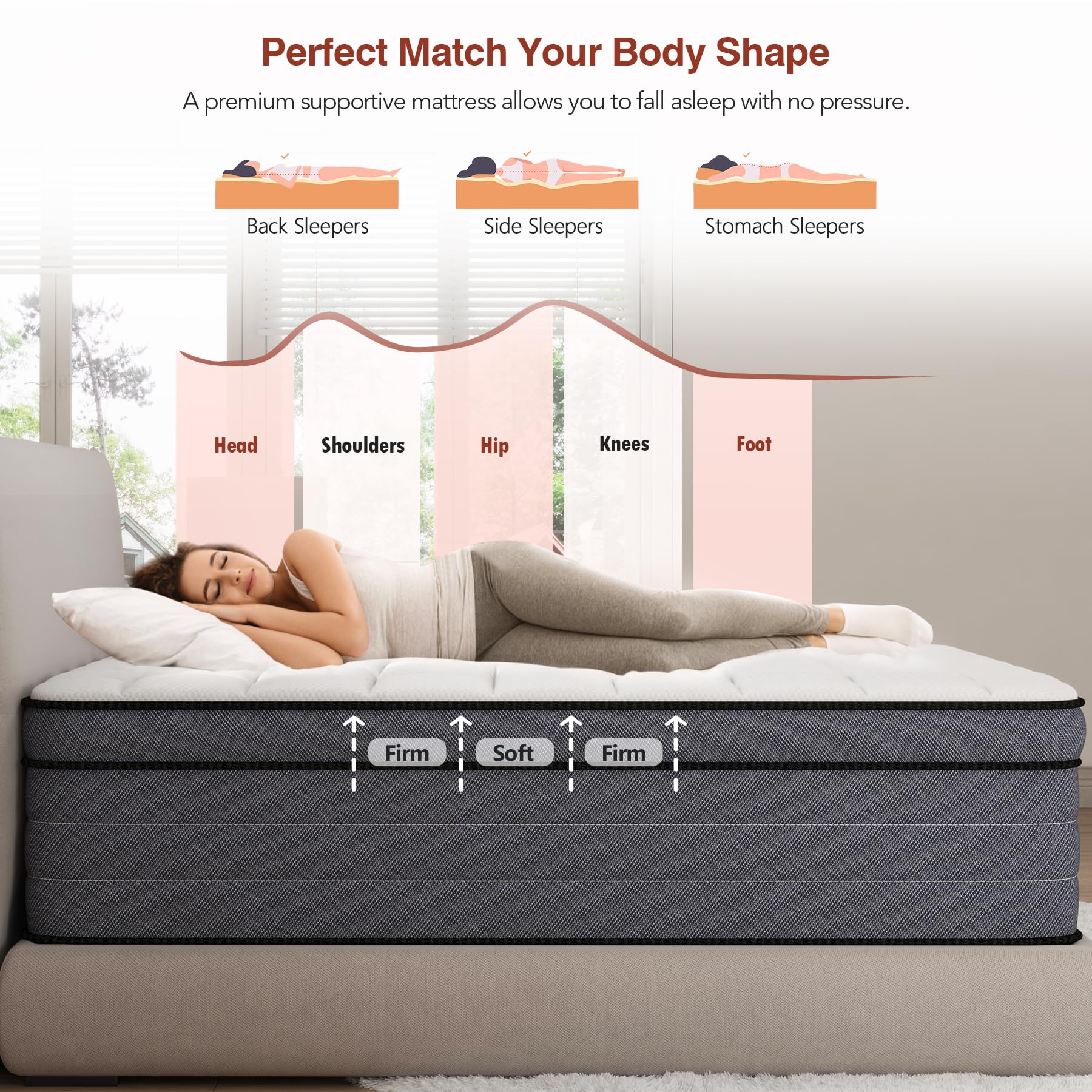 Ayeawo California King Mattress, 12 Inch Cal King Hybrid Mattress with Gel Memory Foam and Pocketed Springs, Pressure Relief and Motion Isolation, Cali King Mattress in a Box, Medium Firm