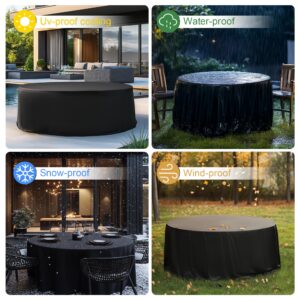 JOVISUNSHADE Round Patio Furniture Covers,100% Waterproof Outdoor Furniture Cover，Round Table Cover Outdoor Waterproof Anti-Fading Cover For Outdoor Furniture Set, Uv Resistant, (Black, 84"Diax28"H)