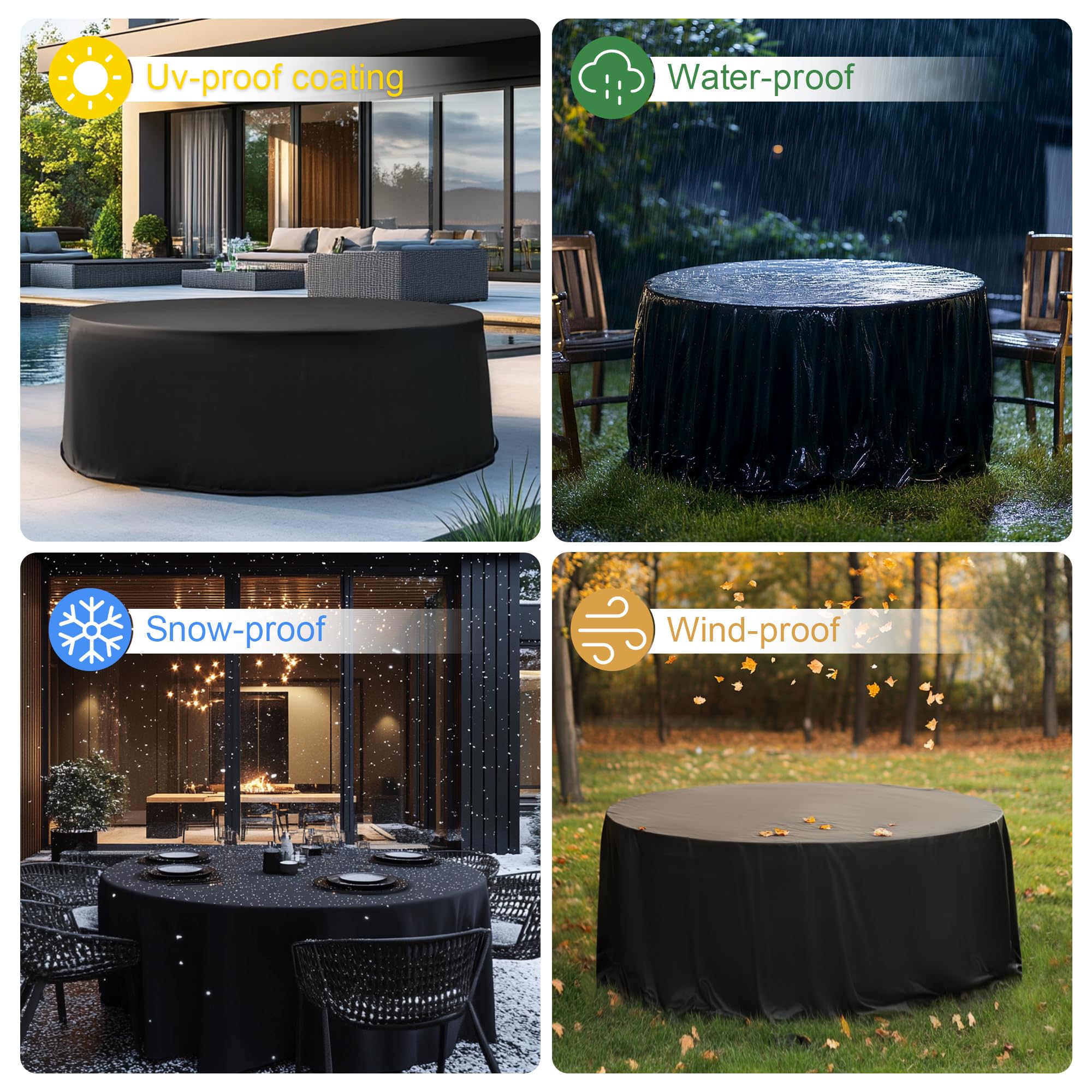 JOVISUNSHADE Patio Furniture Covers,Round Patio Table Cover,Outdoor Furniture Covers Waterproof, UV Resistant, (Black, 110"Diax28"H)