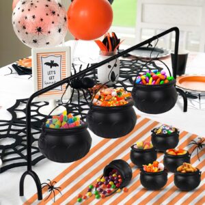 Halloween Cauldrons Serving Bowl Decor, Set of 9 Hanging Black Plastic Cauldron Bowls with Iron Rack, Large and Mini Cauldrons Candy Bucket Punch Bowls for Table Witch Hocus Pocus Party Decorations