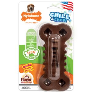 nylabone flexi chew chill & chew toy for dogs with treat pockets medley flavor, medium/wolf - up to 35 lbs. (1 count)