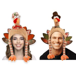 Ogrmar 2 Pcs Plush Turkey Hat, Funny Turkey Headwear for Thanksgiving Night Event, Dress-up Party, Thanksgiving Decor