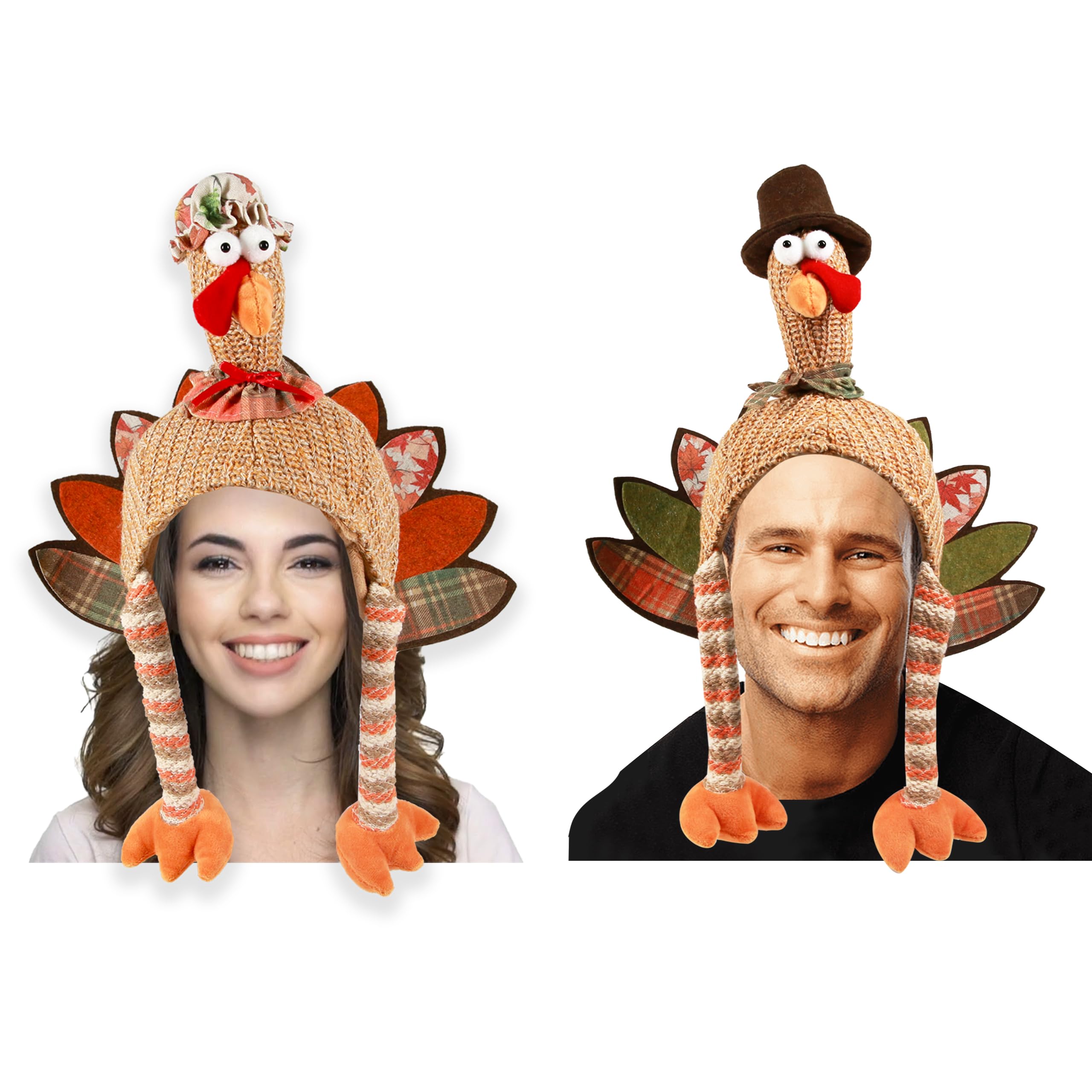 Ogrmar 2 Pcs Plush Turkey Hat, Funny Turkey Headwear for Thanksgiving Night Event, Dress-up Party, Thanksgiving Decor