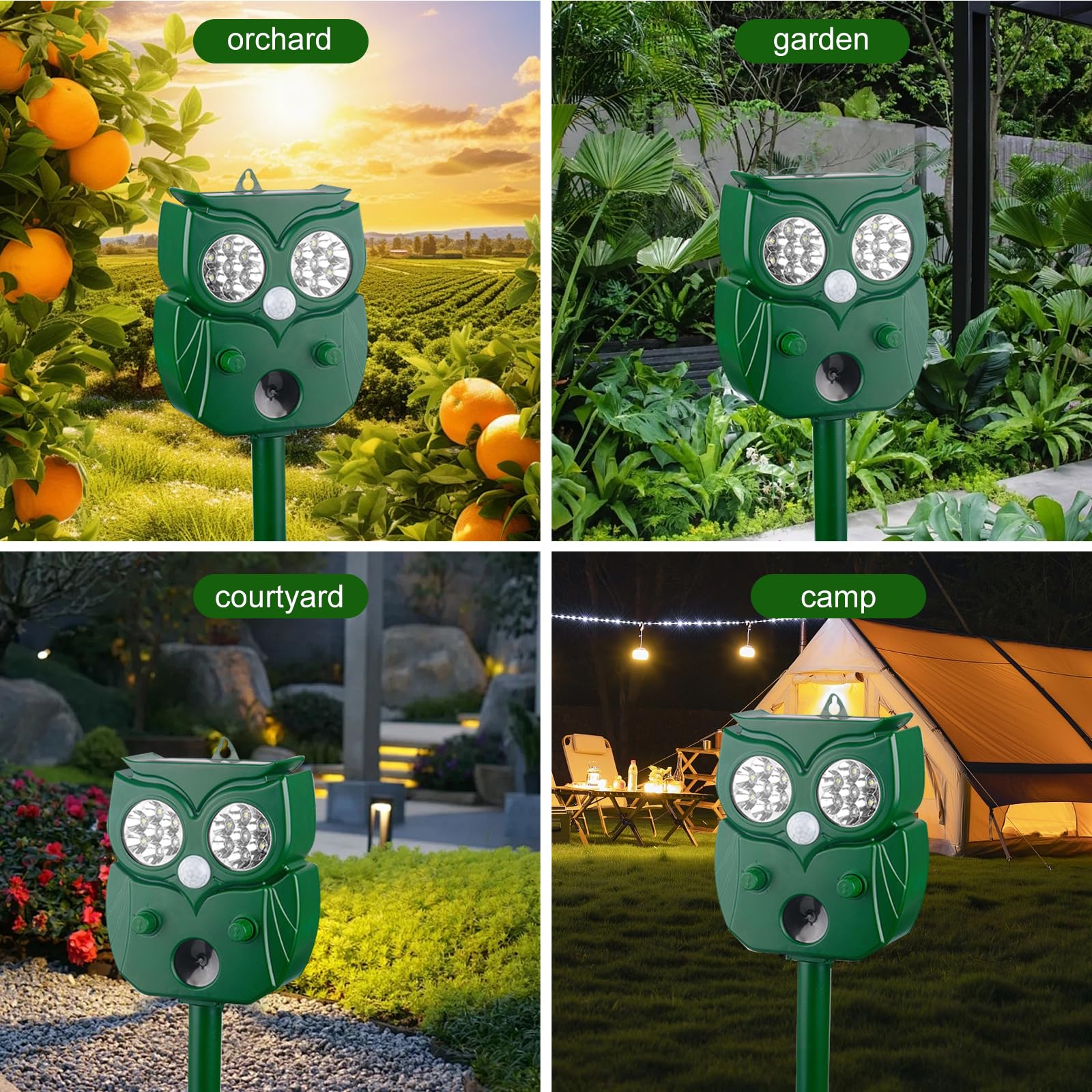 2024 Ultrasonic Animal Repellent, 5 Modes Upgraded Outdoor Cat Solar Powered Squirrels Deterrent with Motion Sensor,Sound,LED Flashing,Waterproof Deer Repellent for Dog Bird Skunk Rabbit-X2