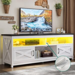 yitahome farmhouse tv stand for 75 65 inch tv w/power outlets, led media console with storage cabinets, rustic entertainment center table tv cabinet for living room, 65'' large tv stand, black/white