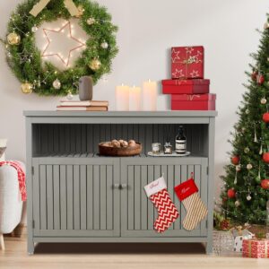 spurgehom outdoor console sideboards buffet cabinet, solid wood storage cabinet tv stand,furniture for patio entryway deck(grey)