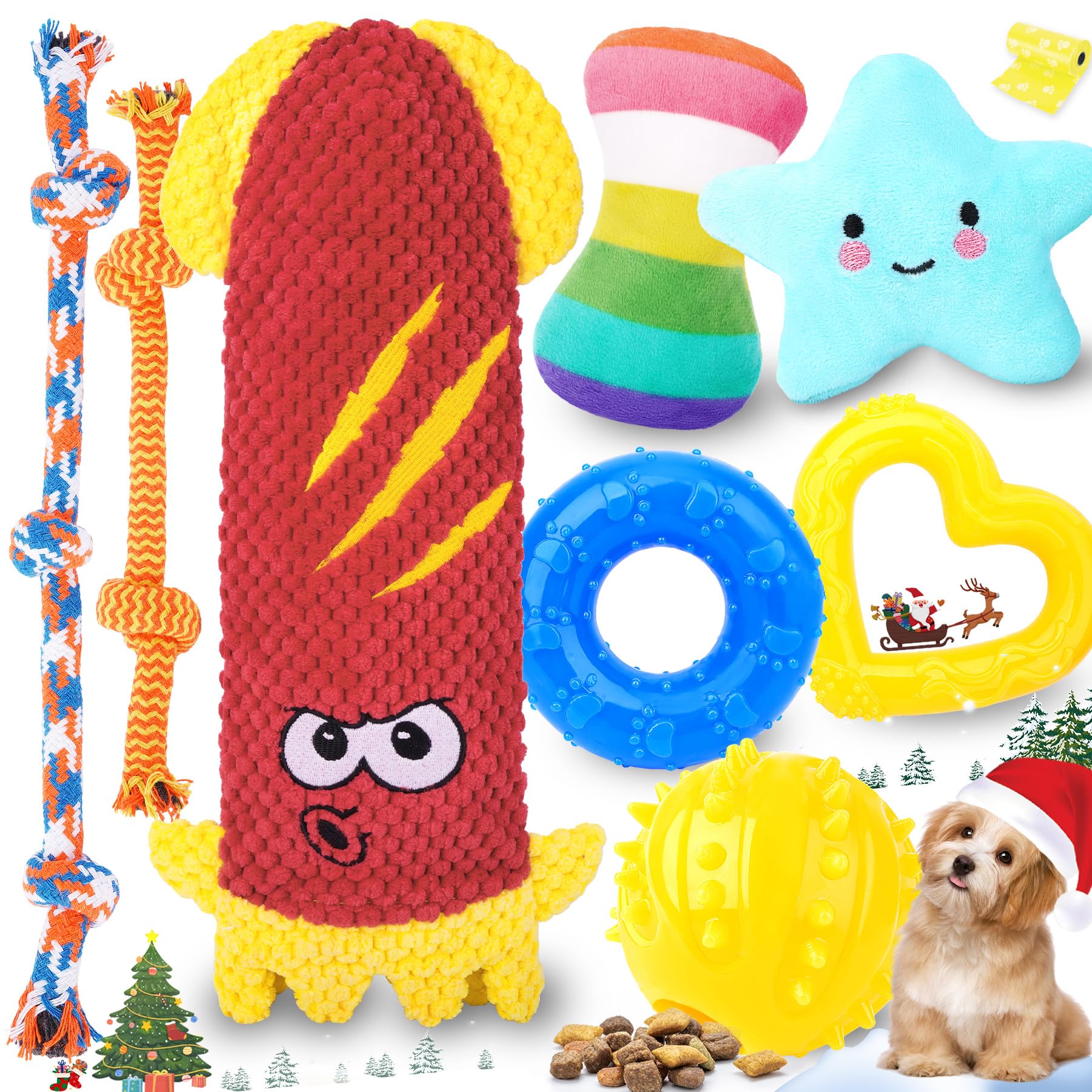 PatsFran Puppy Toys for Teething, 9 Pack Interactive Dog Toys for Small Dogs, Puppy Chew Toys with Rope Toys, Treat Ball and Cute Squeaky Toys, Hold a Bottle