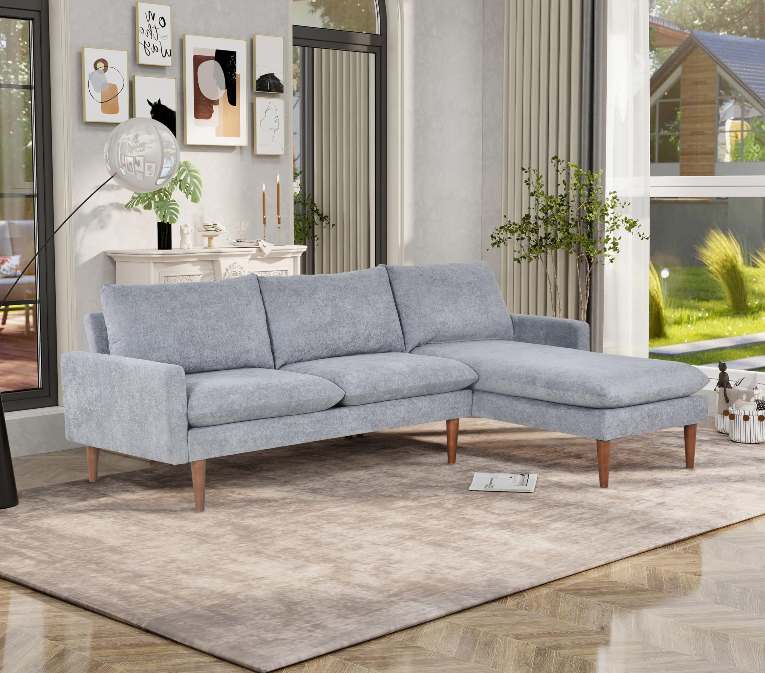 ROCKINGRUN 86" L-Shaped Sectional Sofa - 3-Seater Convertible Sectional Sofa Couch with Velvet Fabric - Small Sectional Sofa with Chaise for Living Room,Apartments