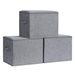 homsorout linen closet organizers and storage - large storage bins with lids, foldable storage organizer with zippers, decorative storage box for bedroom, 3 pack, dark gray