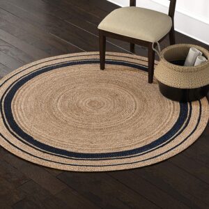 Generic Natural Round Jute Area Rug 1'x1'/ 3'x3'/ 4'x4' / 5'x5'/ 6'x6' / FT for Bedroom- Handwoven Farmhouse Round Rug for Dining Table- Braided Circle Rug for Living Room (Black, 3' x 3' Feet)