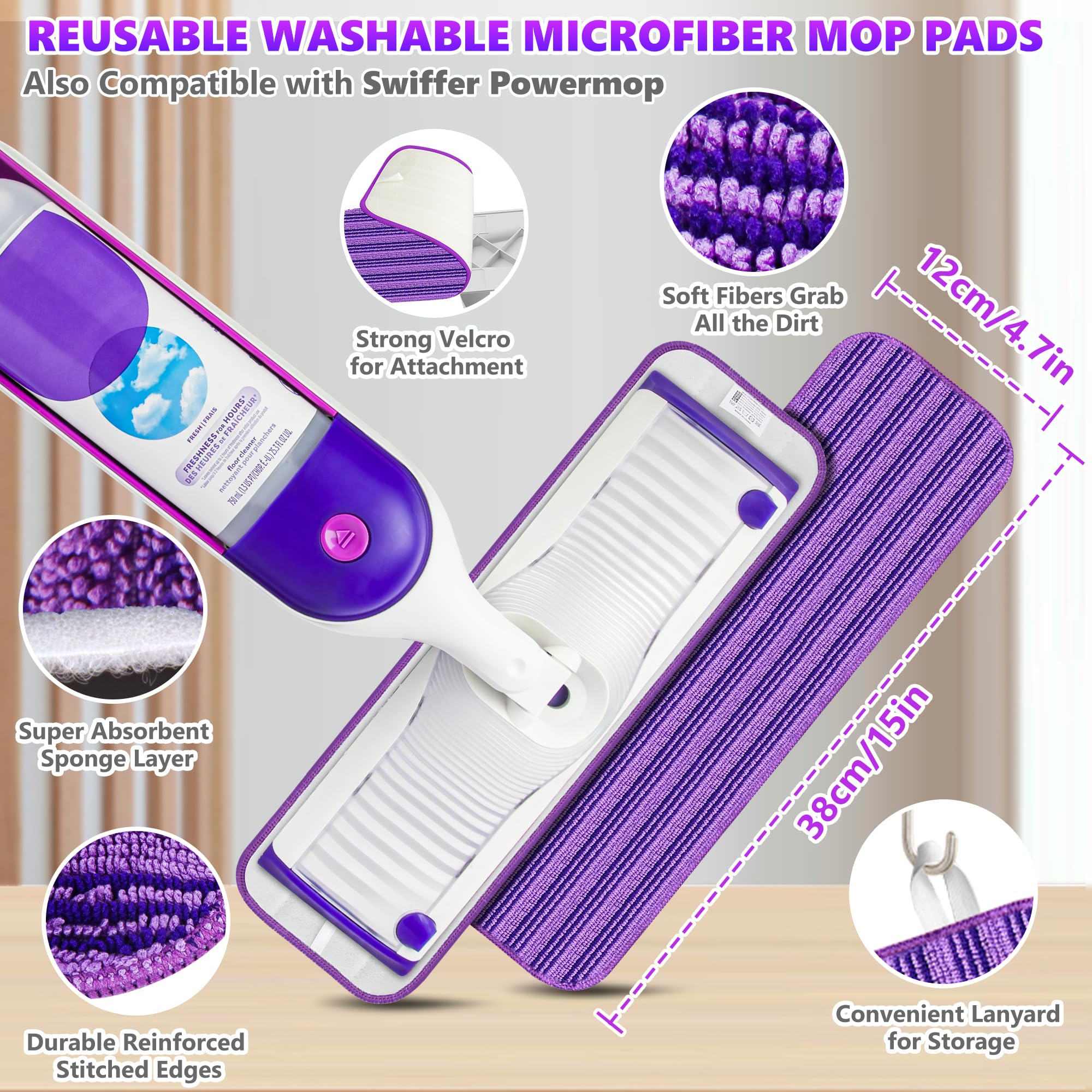 Microfiber Spray Mops for Floor Cleaning - SEVENMAX Floor Mop with 3 Washable Pads fit for Swiffer Powermop Dry Wet Mop for Wood Laminate Tile Ceramic Vinyl Flat Dust Mop for Hardwood Floor Cleaning