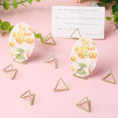 KALIONE 60 Pieces Triangle Place Card Holders Gold Table Number Holders Mini Table Picture Holders Name Place Card Photo Stand Holder Clips for Office Restaurant Wedding Anniversary Party