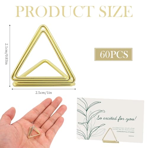 KALIONE 60 Pieces Triangle Place Card Holders Gold Table Number Holders Mini Table Picture Holders Name Place Card Photo Stand Holder Clips for Office Restaurant Wedding Anniversary Party