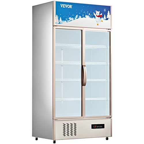 VEVOR Commercial Merchandiser Refrigerator 2 Glass Doors, Cubic Ft, Upright Display Beverage Cooler 79" Tall x 39.4" Width, Fridge with LED Lighting for Drink Wine Soda, Gold, 23 cu.ft