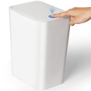 large trash can bathroom with lid - 3gal / 10l slim white plastic garbage can for kitchen, bedroom, living room & office