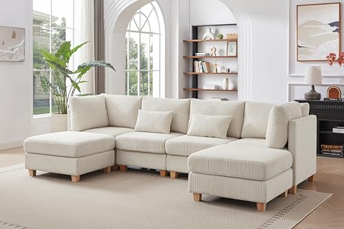 Eafurn Free Combination Reversible Modular Sectional Couch with Movable Ottoman Sets, Modern Corduroy Upholstered Convertible Sleeper Sofa Bed, Deep Seat Leisure Lounge Sofabed for Living Room Office