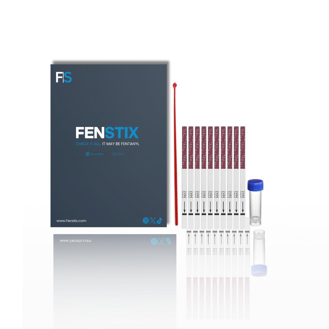 Fenstix Fentanyl Test Strips - Testing Kit - 10 Pack with 10mg Spoon & Testing Vial - Accurate for Powder, Liquid, and Pill substances - Rapid Results - Lab Tested - Highly Sensitive