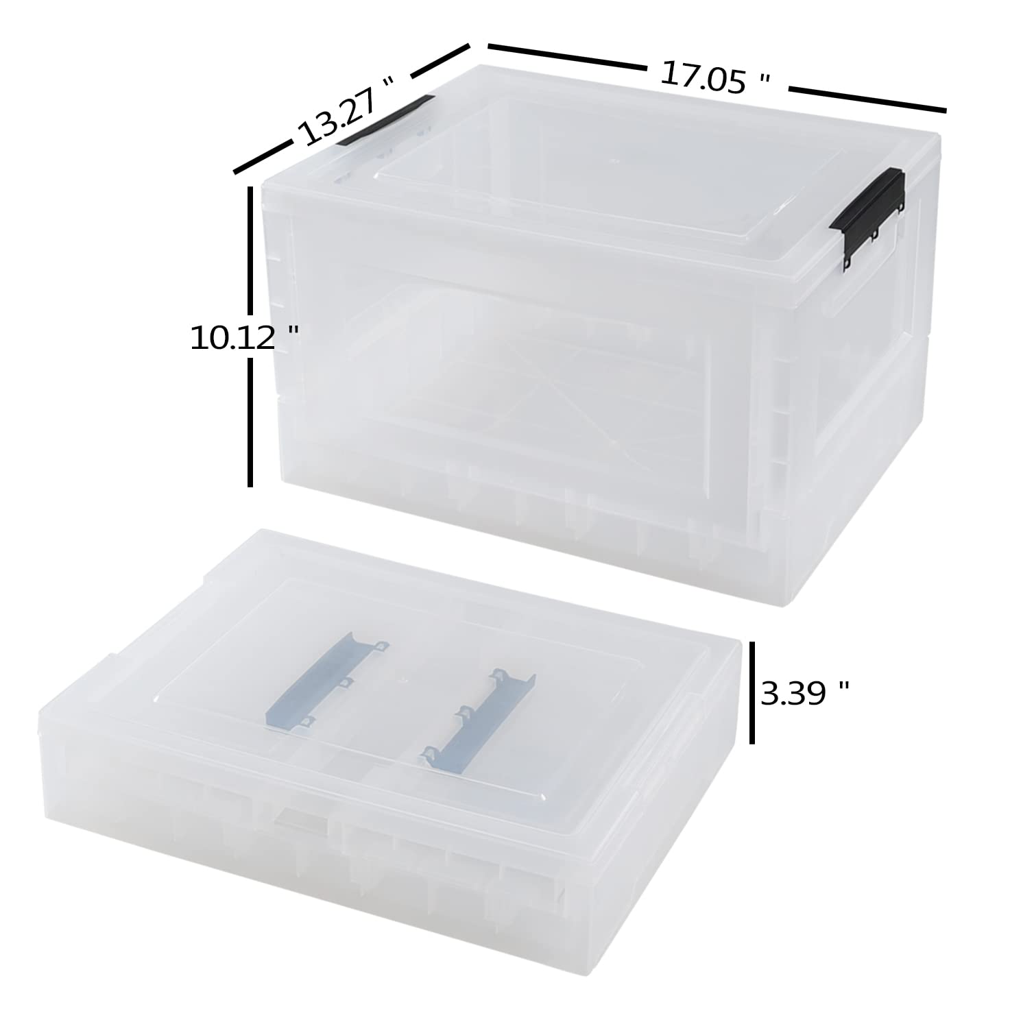 Bringer 4-Pack 30 L Clear Collapsible Storage Crate, Stackable Folding Storage Box, Clear Plastic Storage Box with Lid