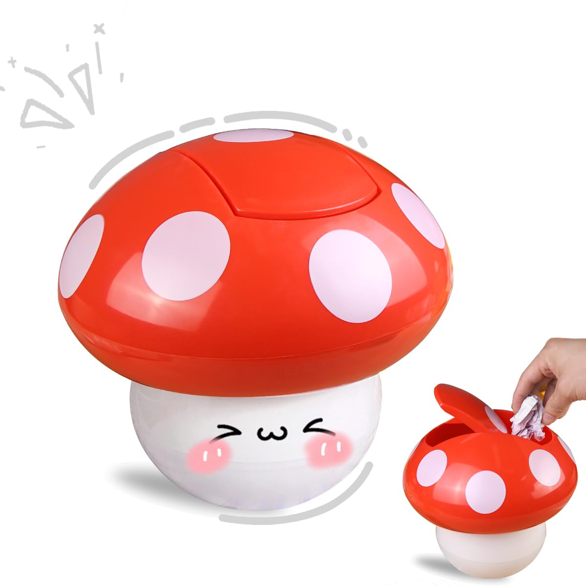 MiellyTava Mini Trash Can Mushroom Trash Can Mushroom Waste Bin Desktop Garbage Bin Cute Waste Basket with Lid for Home OfficeKitchen Trash Can