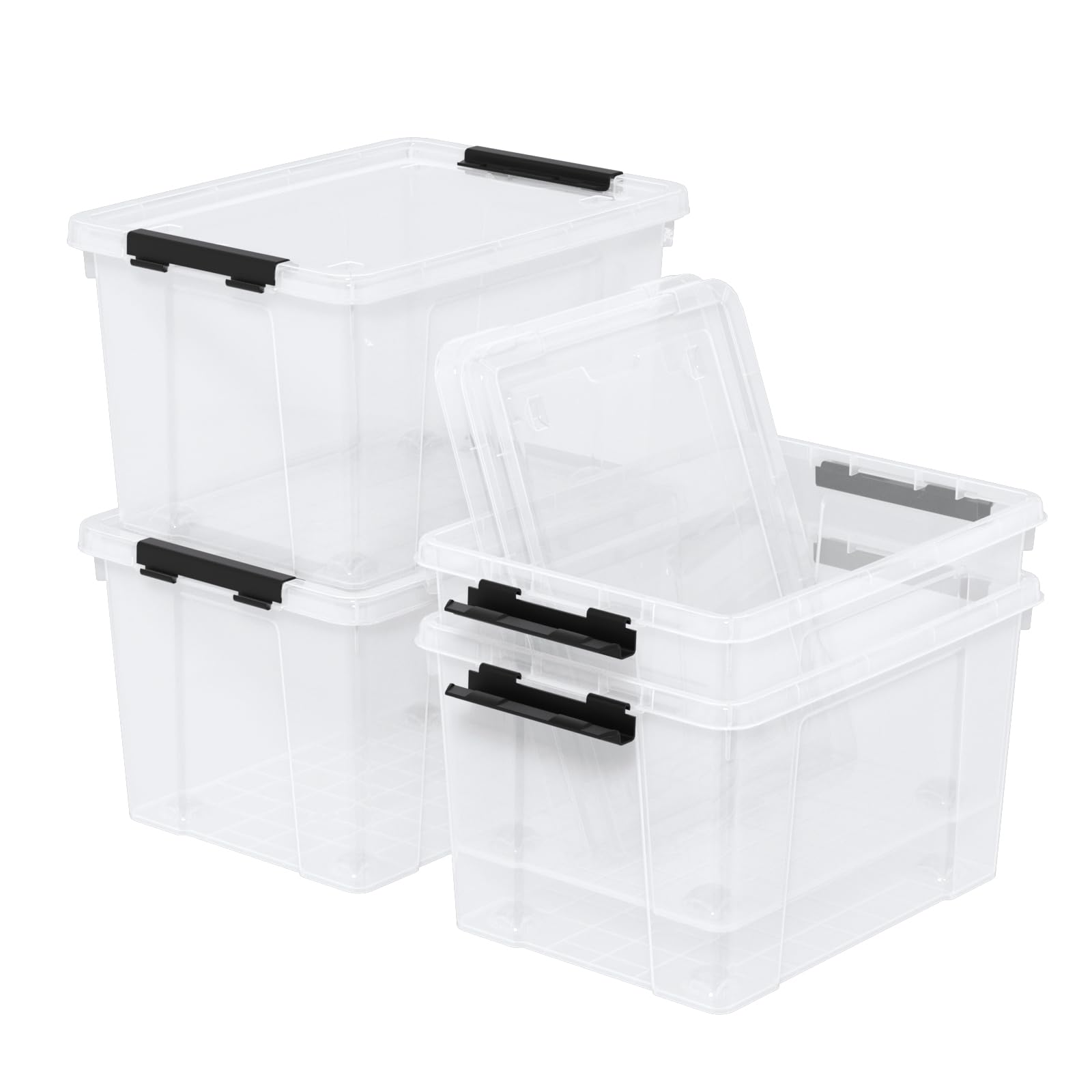 Dehouse 23 L Clear Latch Storage Bins with Wheels, 4 Pack Plastic Latch Storage Box with Lids