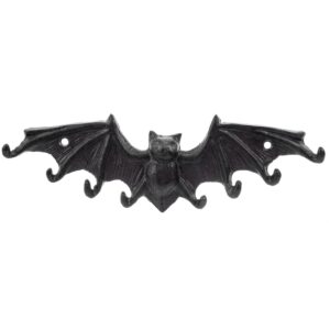 MyGift 8-Hook Vintage Dark Brown Cast Iron Hanging Key Holder in Gothic Flying Bat Design, Wall Mounted Halloween Themed Entryway Hooks for Keys, Pet Leashes, ID Lanyards