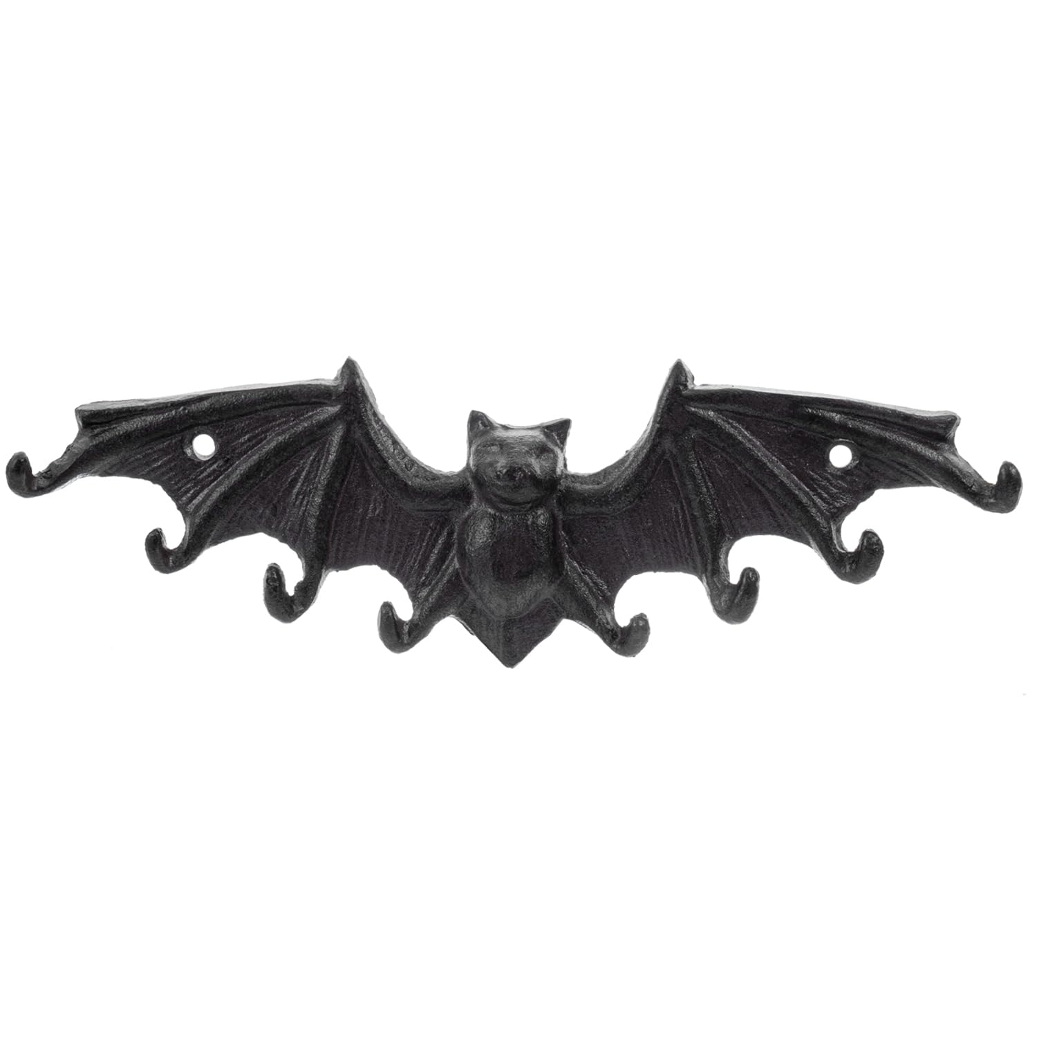 MyGift 8-Hook Vintage Dark Brown Cast Iron Hanging Key Holder in Gothic Flying Bat Design, Wall Mounted Halloween Themed Entryway Hooks for Keys, Pet Leashes, ID Lanyards