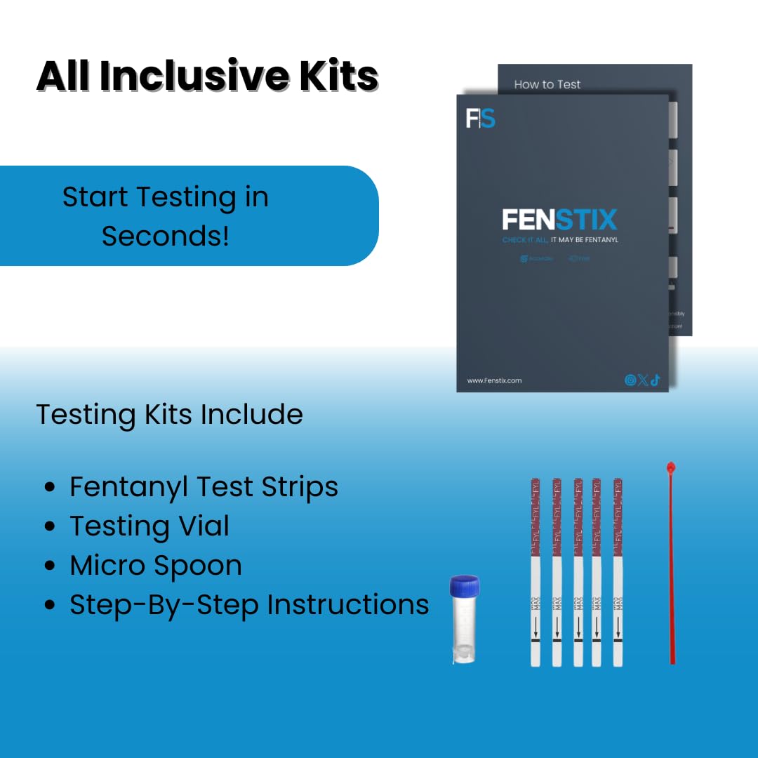 Fenstix Fentanyl Test Strips - Testing Kit - 10 Pack with 10mg Spoon & Testing Vial - Accurate for Powder, Liquid, and Pill substances - Rapid Results - Lab Tested - Highly Sensitive