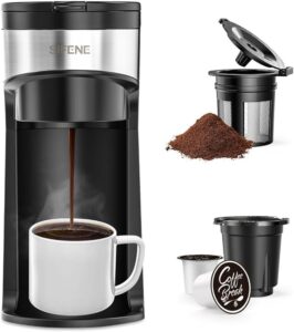 sifene mini coffee maker single serve instant coffee brewer, one cup for k pod & ground coffee, capsule coffee machine with water window and descaling reminder (black)