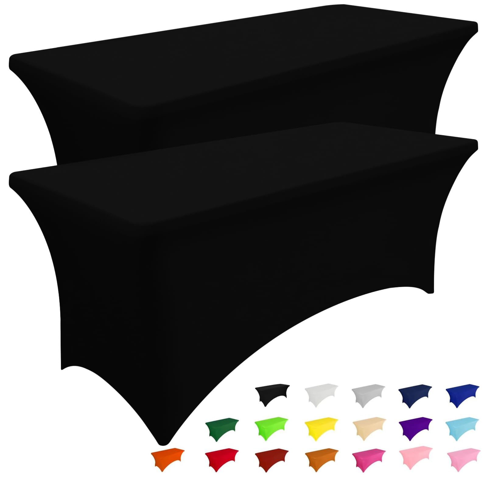 Smiry 2 Pack Spandex Table Cloth 6FT, Elastic Fitted Stretch Tablecloths for Rectangle Tables, Washable Table Cover for Outdoor, Wedding, Banquet & Parties (Black, 72Lx30Wx30H Inch)