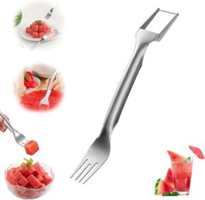 rostiute stainless steel fruit cutter 2-in-1, 2024 upgraded watermelon fork slicer knife slicing tool, round handle double head fruit fork slicer (1 pc)