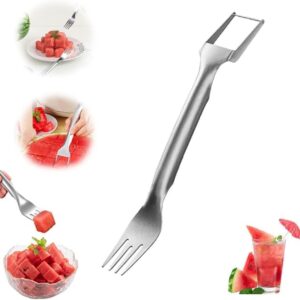 ROSTIUTE Stainless Steel Fruit Cutter 2-in-1, 2024 Upgraded Watermelon Fork Slicer Knife Slicing Tool, Round Handle Double Head Fruit Fork Slicer (1 pc)