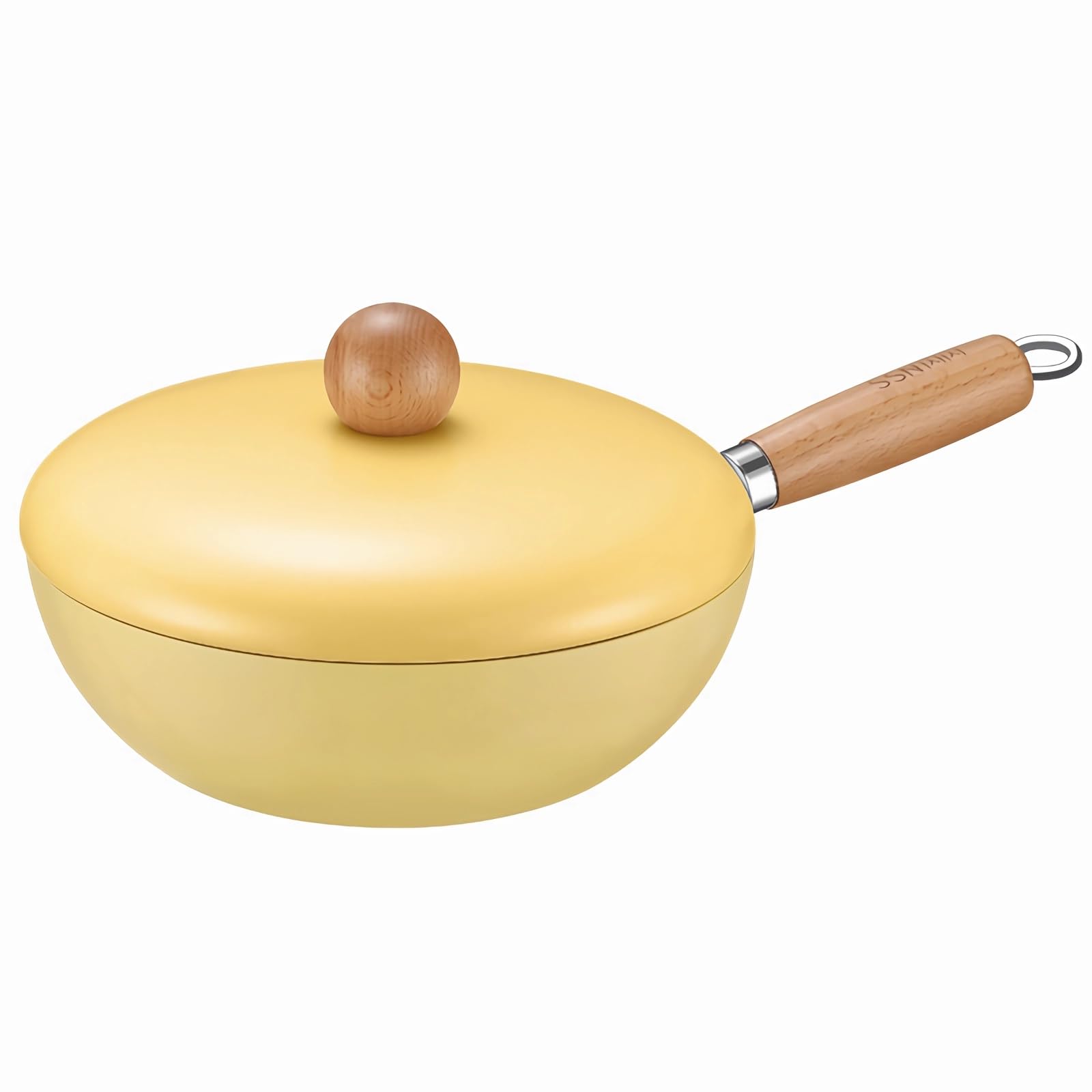 RosyMyth Non Stick Frying Pan, Double-sided Ceramic Coating Mini Wok, 24cm / 9.4 Inch / 2.3 quart Capacity, Yellow